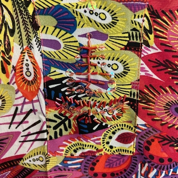 Additions By Chico's Women's Printed Leaf Abstract 3/4 Sleeve Blouse size 2 (M) - Picture 5 of 7